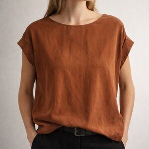 🇬🇧 TOPSHOP TALL Rust Cupro Cap Sleeve Blouse Top US 8